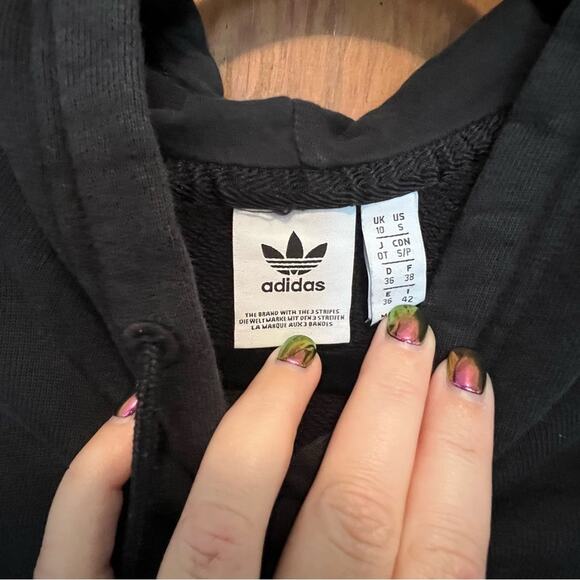 EUC ADIDAS Logo Hoodie Sweatshirt Small Black‎ - Picture 6 of 6